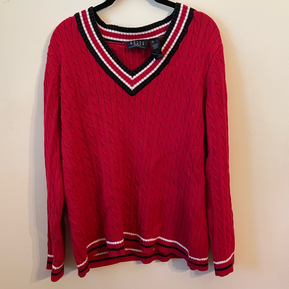 Liz Claiborne Red Sweater with Black and White Trim